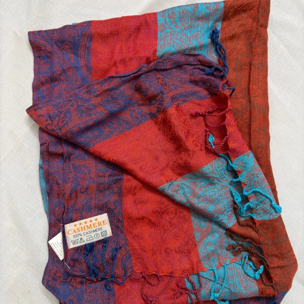 Red and Blue Cashmere Scarf